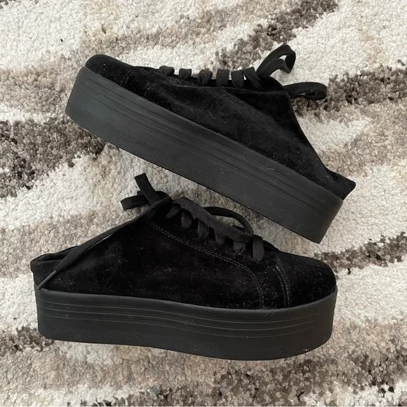 JC Play by Jeffery Campbell Black Suede Slip On Platform Shoe